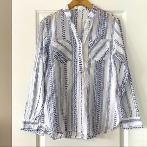 {Anthro} Eden & Olivia Batik Stripe Button Henley